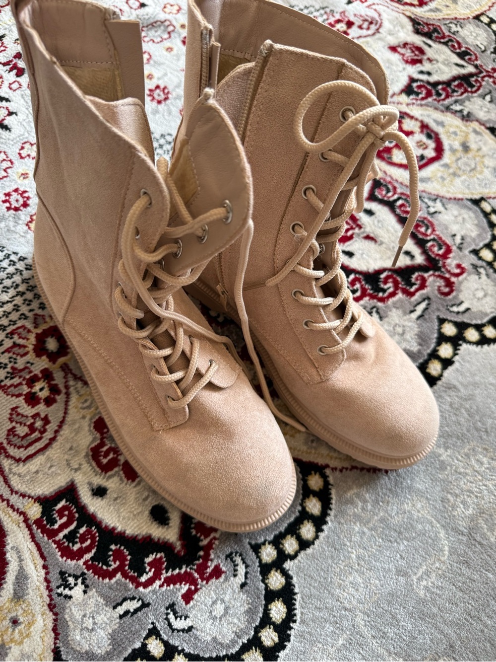 Women's Lace-Up Ankle Boots in Nude Beige